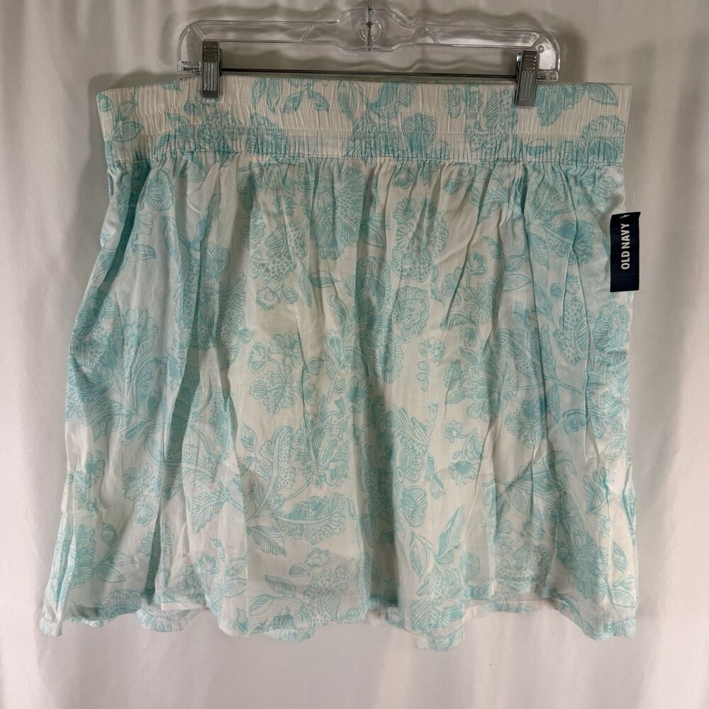 New Old Navy Skirt Womens XL Blue White Floral Pull On Elastic Waist Lightweight